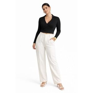 Brave Soul‎ London Black Ribbed Long Sleeve Wrap Crop Top Shirt Womens Size M